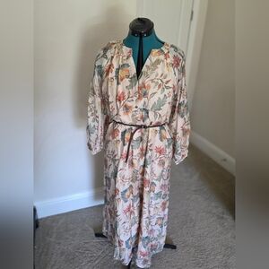 Floral Button-Down Dress with Belt